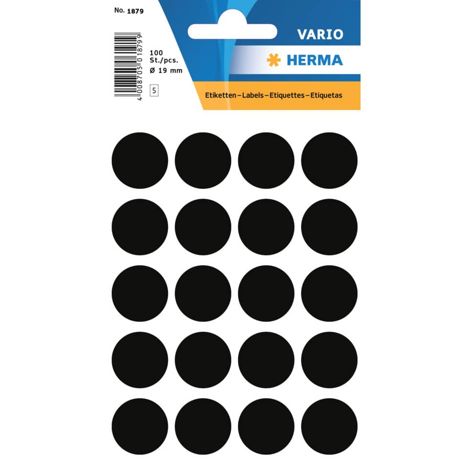 Aufklebeetiketten, Klebeetiketten, Ø 19 mm, schwarz, Punktrimpsin