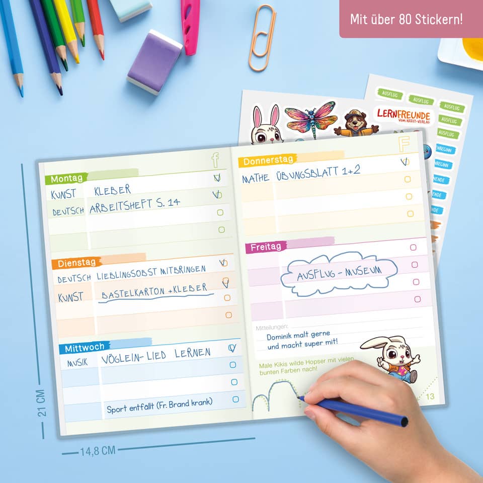 Schulplaner, Unterrichtsplaner, Kalender, Kunstbedarf, Sticker