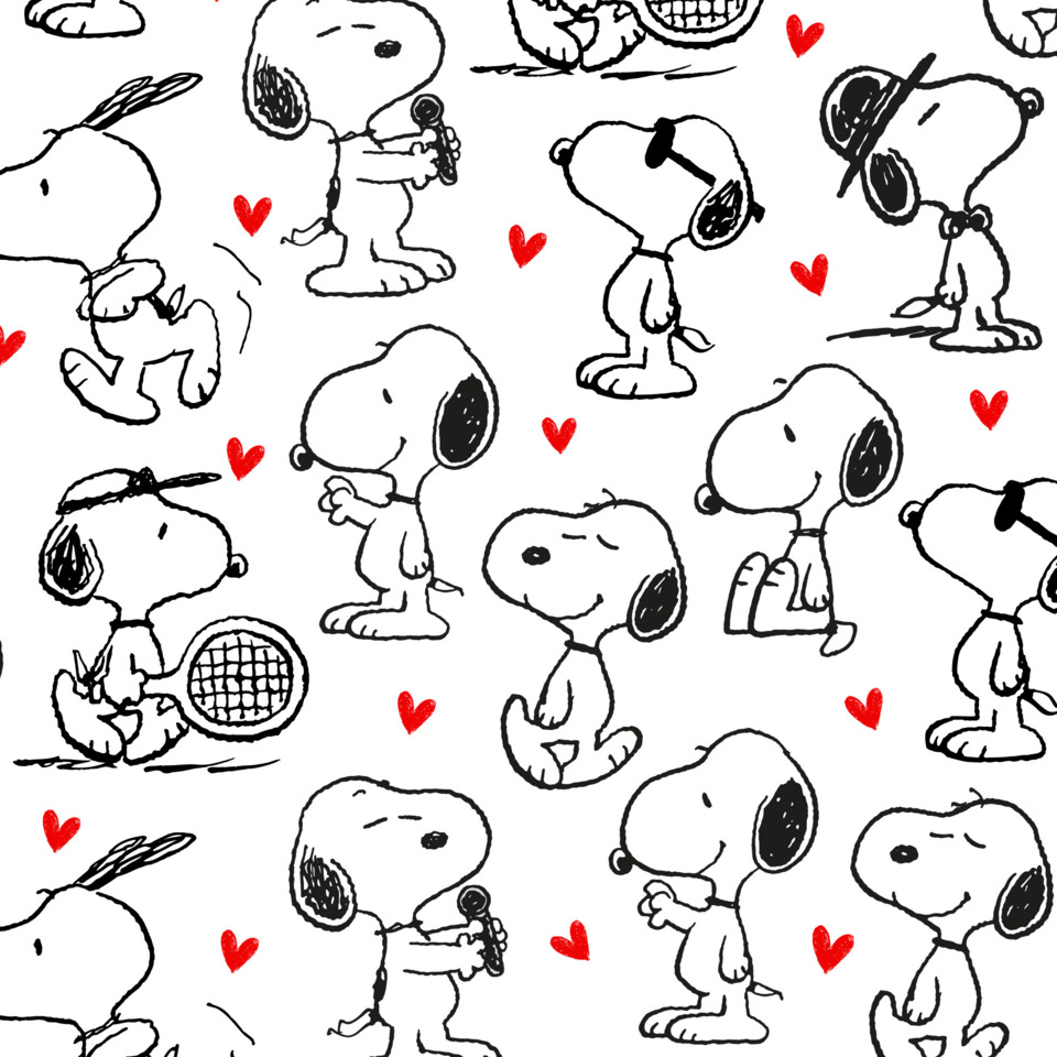 Snoopy Muster, Hunde Comic, Herz Muster, Schwarz-Weiß Zeichnung, Tennisball/Schläger