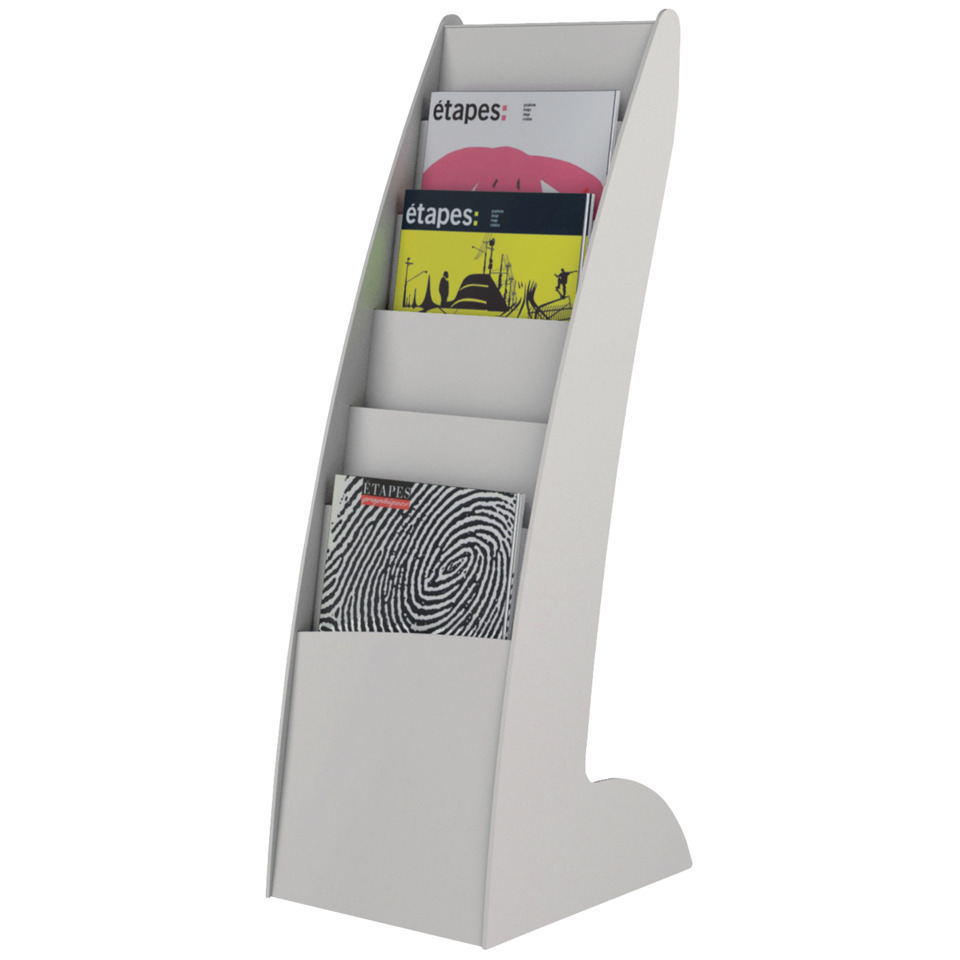 magazintor, broschürenhalter, bodenständer, geneigte fächer, weißer ständer