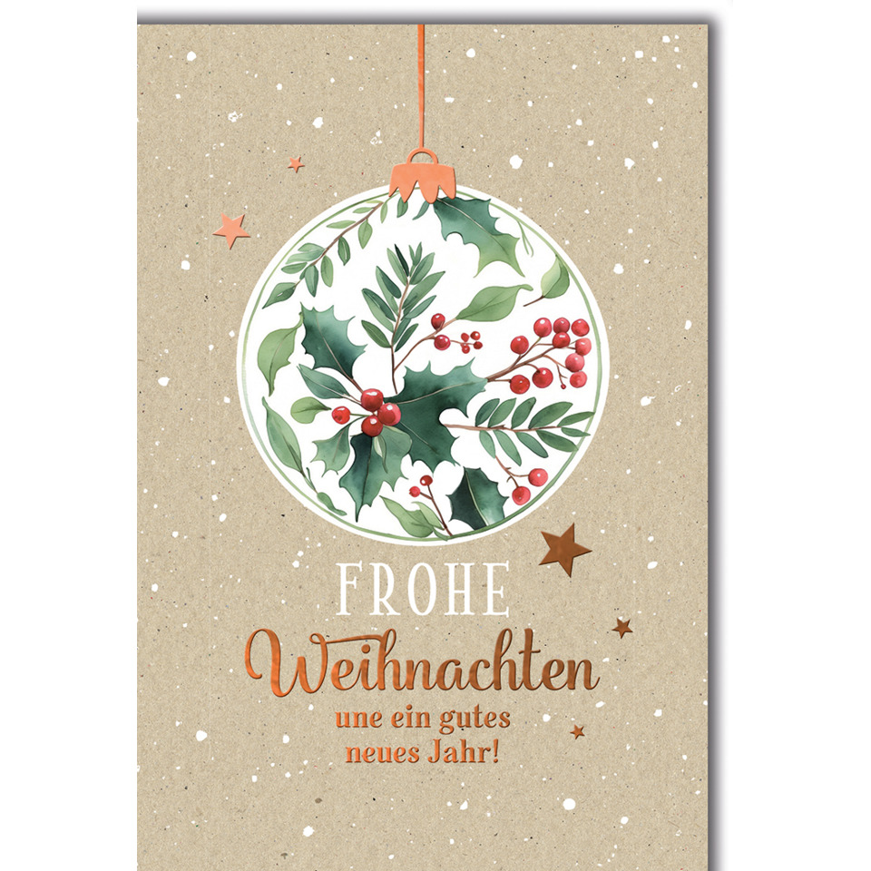 weihnachtskarte, holly, ornament, holzoptik, spruch