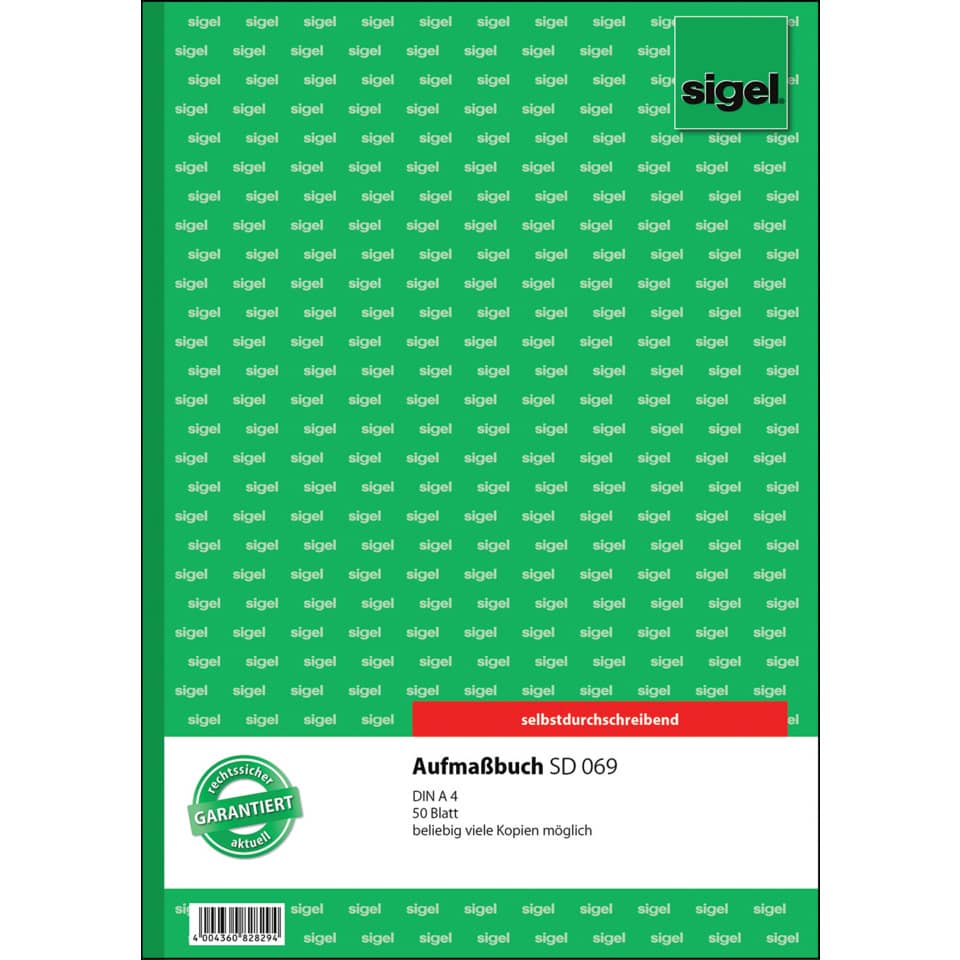 Aufmaßbuch, DIN A4, 50 Blatt, selbstklebend, sigel