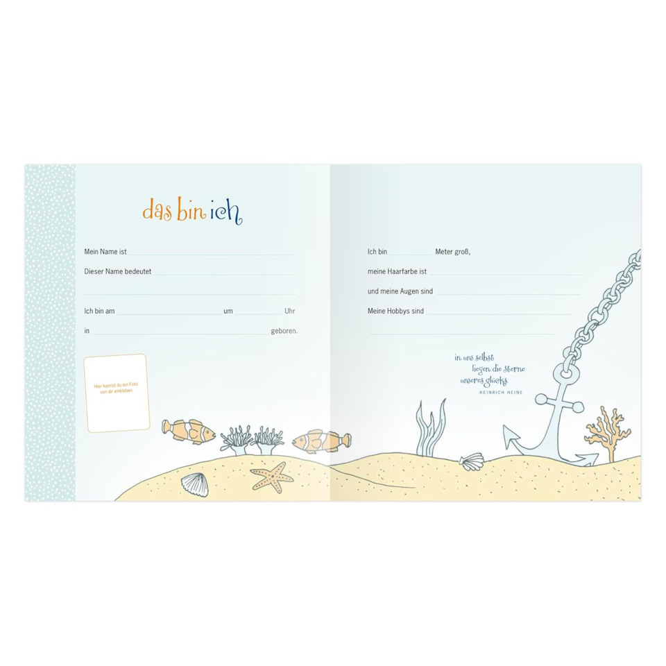 Mädchen-Notizbuch, Sandstrand-Doodle, Meilensteinbuch, Unterwasser-Motive, Anker-Design