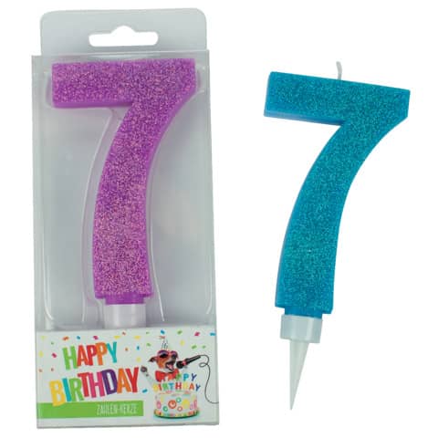 Geburtstagskerze Maxi Glitter Zahl 7, sortiert TRENDHAUS 942050