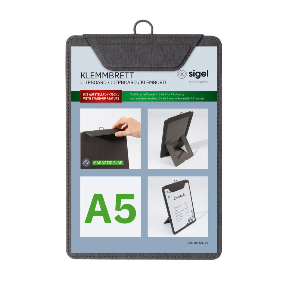 Klemmbrett, Clipboard, A5, Magnetic flap, Lederhülle