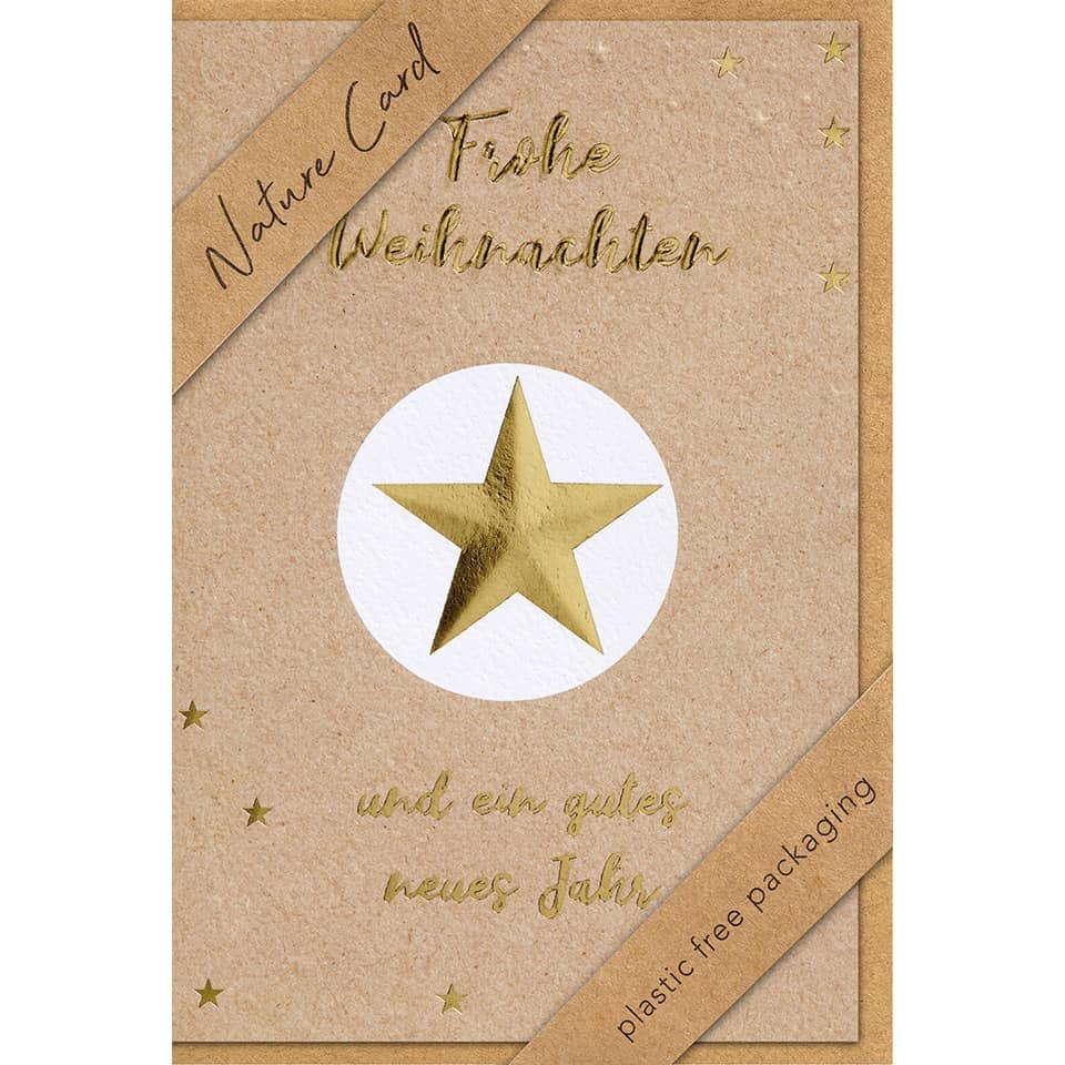 Naturkarton, Weihnachtskarte, Sterne, Gold, Karte