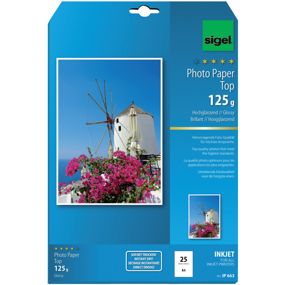 Foto-Papier, Top-Print, 125 g, Glänzend, Laminiert