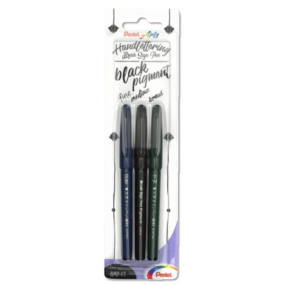Pinselstifte, Schwarze Pigmentfarbe, Mittlere Breite, Stiftset, Kunstbedarf