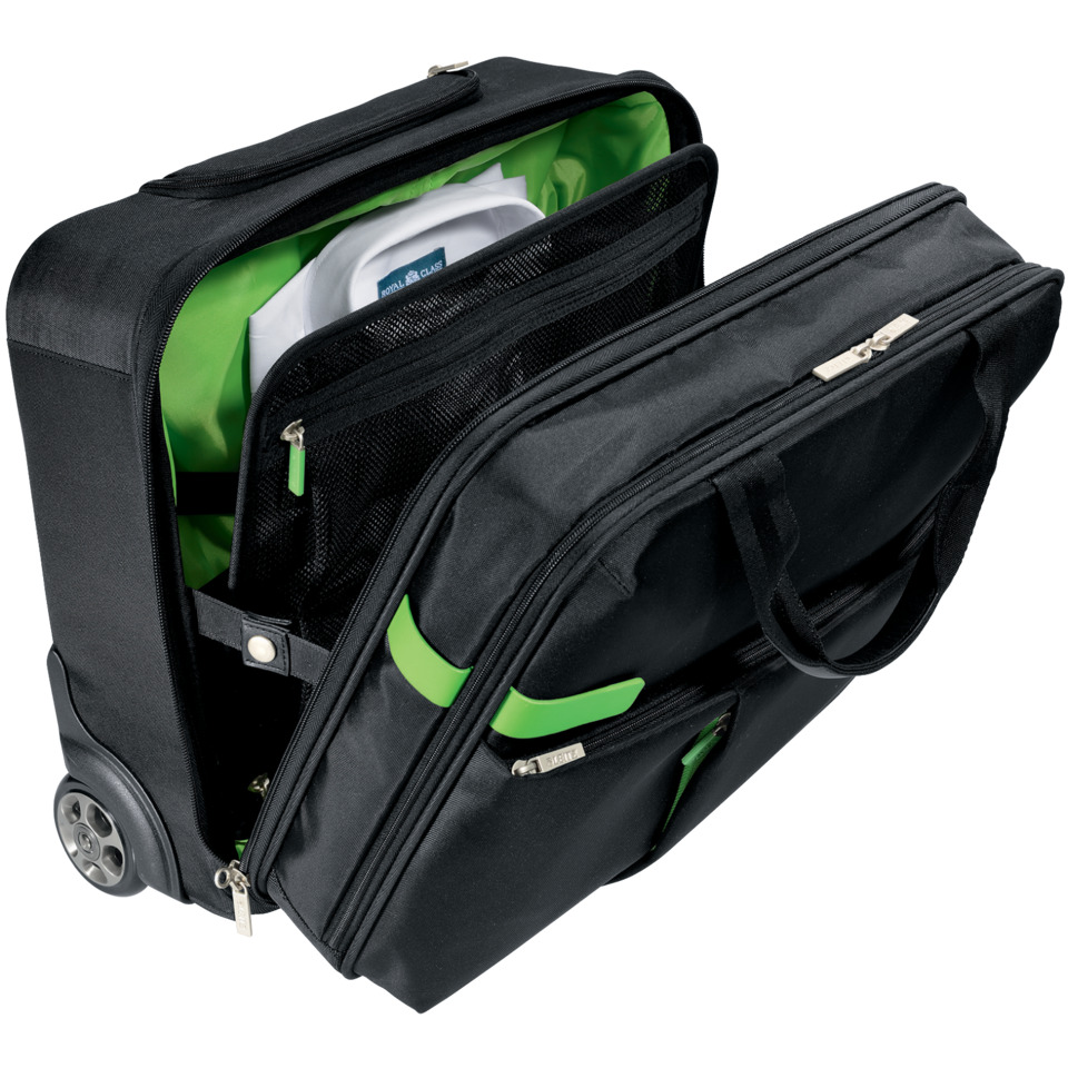 Reisetasche, Kofferanhänger, Rollkoffer, Seitentasche, Griffbag, Reisetasche, mit Rollen, Trolley, Schwarz-Grün, Fächer