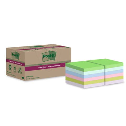 Haftnotizblock Super Sticky Recycling Notes, 47,6x47,6mm, 12x70 Blatt, sortiert POST-IT 622 RSS12COL