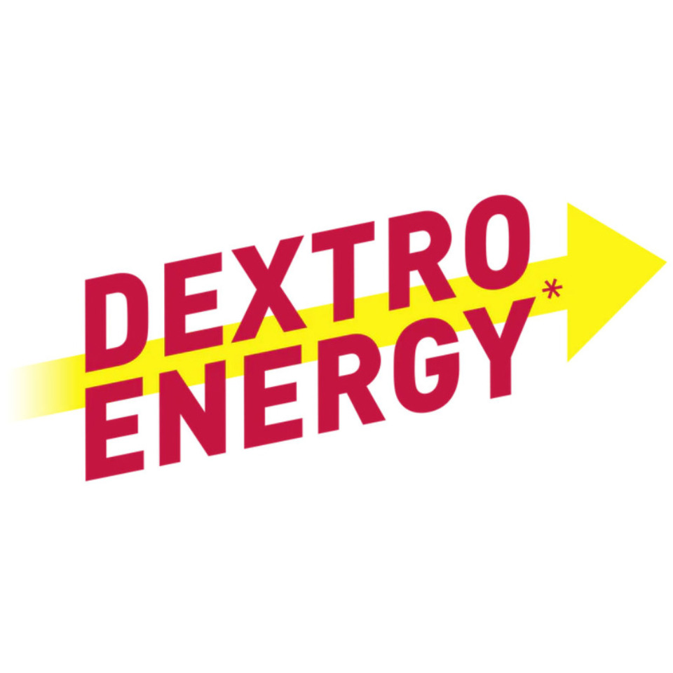 Logos, Pfeil, Dextro Energy, Marke, rote Schrift