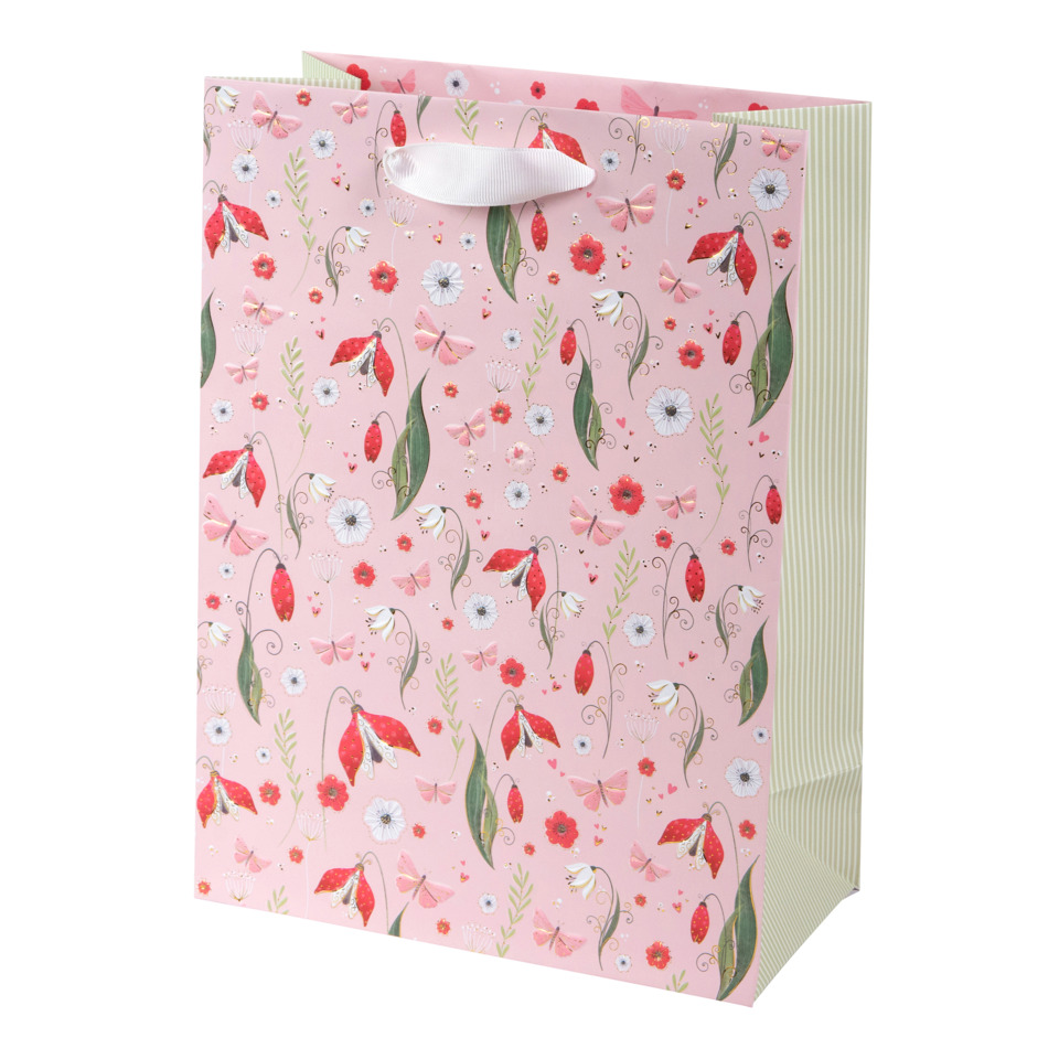 Geschenkverpackung, Papiertragetasche, Blumenmuster, rosa, Tragegriff
