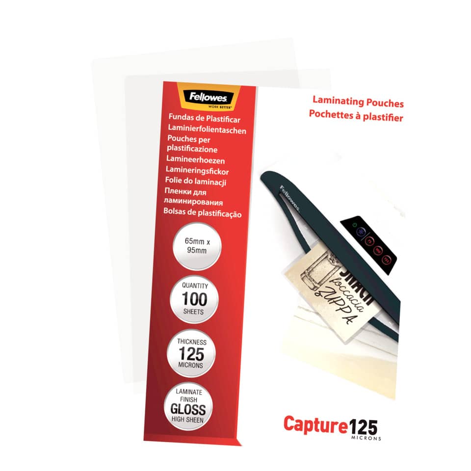 Laminating pouches, Pouches, Plastic film, Gloss finish, 65mm x 95mm