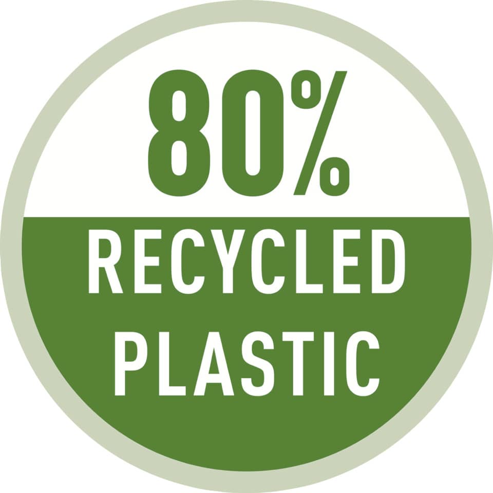 recycled plastic, 80%, round logo, grüner Kreis, Etiketten-Grafik