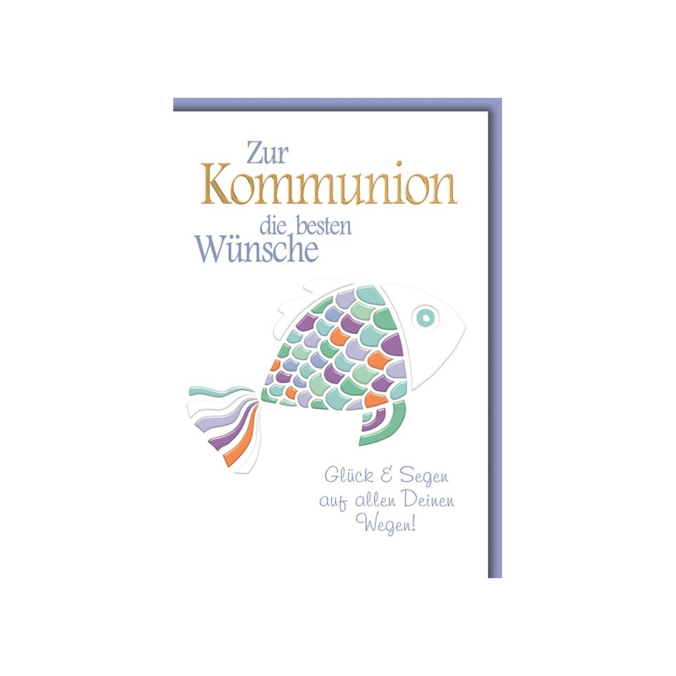Kommunionkarte, Glückwunschkarte, Fischmotiv, Pastellfarben, Frächterrahmen