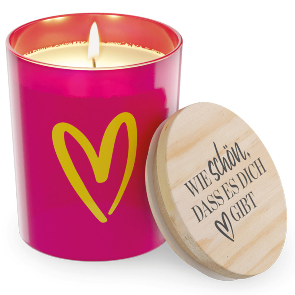 Duftkerze, Votivkerze, Pink, Herzlogo, Holzdeckel