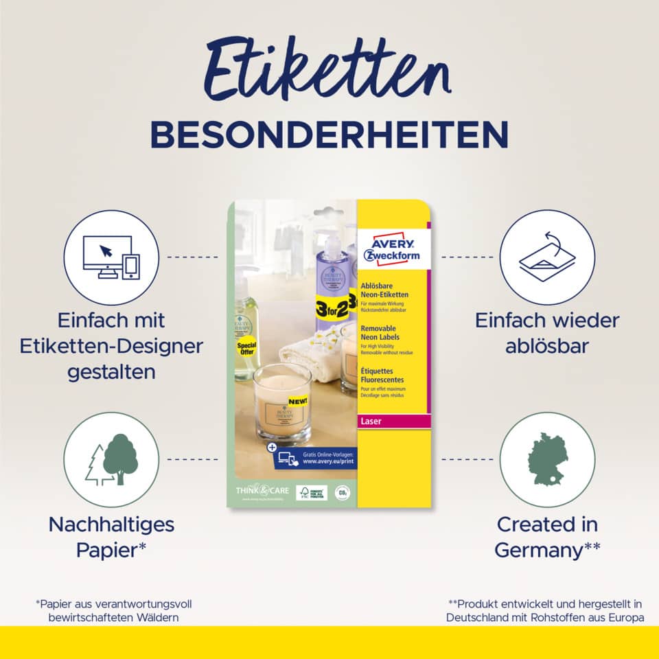 Neon-Labels, Laserdruck, Einweg-Label, Thermodruck, Avery Labels