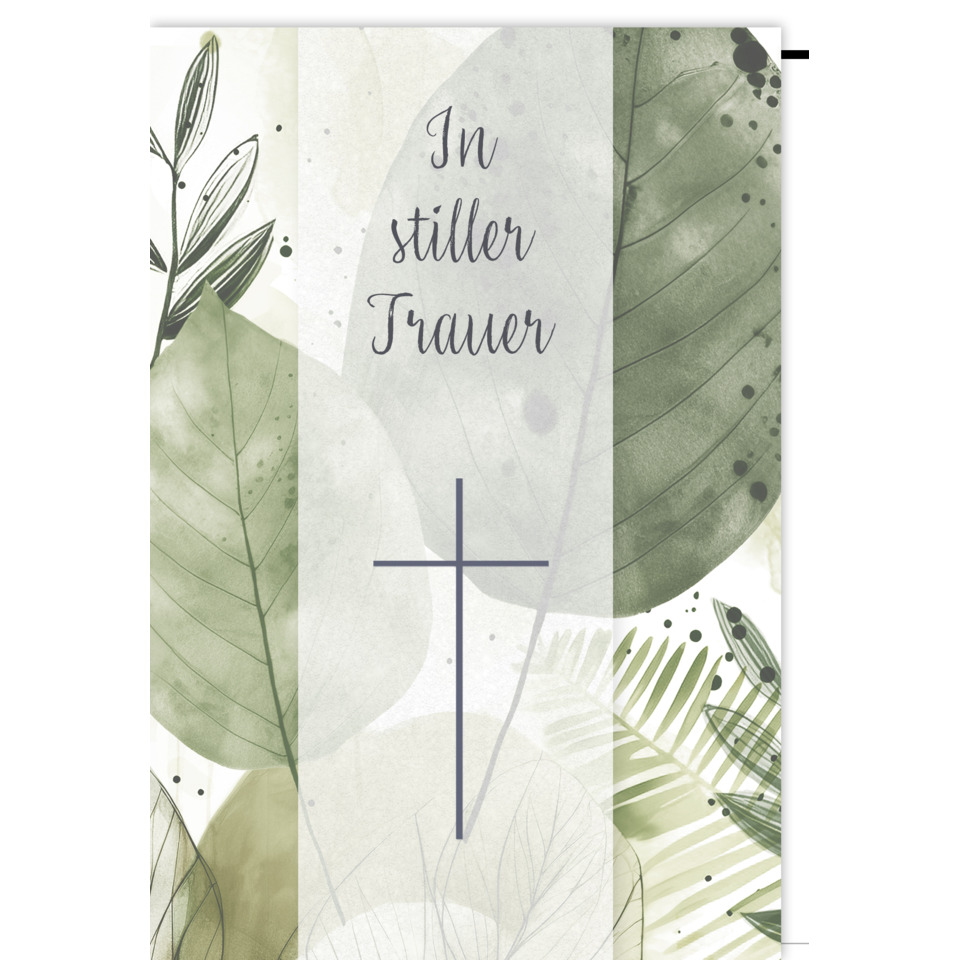 Kreuz, Blätter-Design, Gedenkkarte, Trauerkarte, Relief-Papier