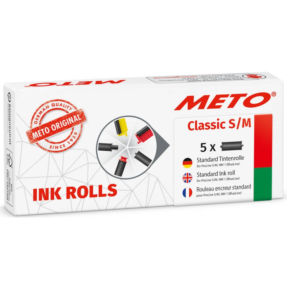 Tintenrollen, DIN-Ausstattung, Standard-Tintenrolle, Meto Original, 5er Packung