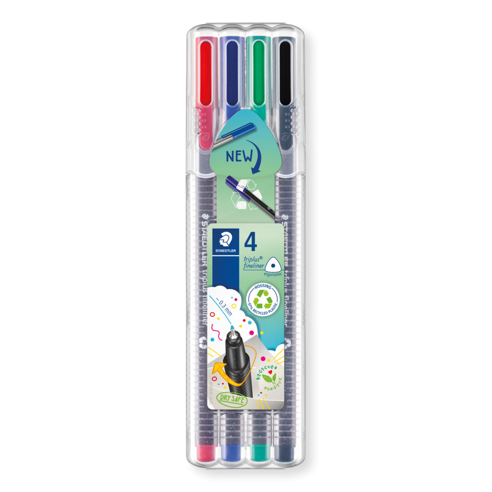 4er-Notizstifte, Triplus Fineliner, Kugelschreiber, Gemischte Farben, Nachfüllbar