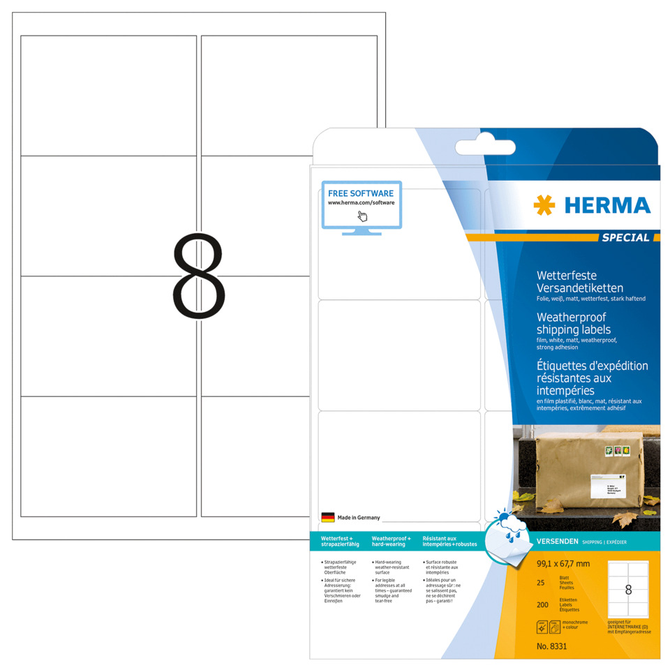 etiketten, versandtaschen, wetterfest, klebend, packpapier, Klebebandetiketten, Versandetiketten, Wetterfeste Etiketten, Aufkleberrolle, Herma-Labeling