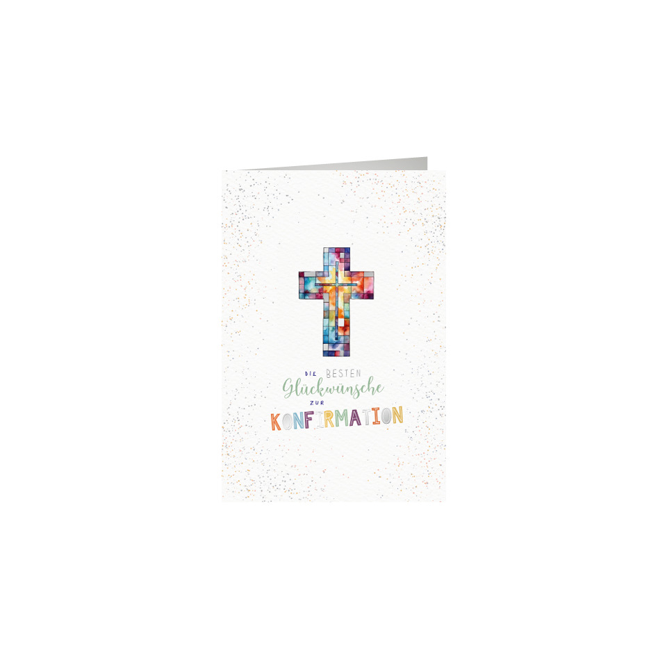 Karte, Christus Kreuz, buntes Muster, Konfirmationskarte, Klarer Text