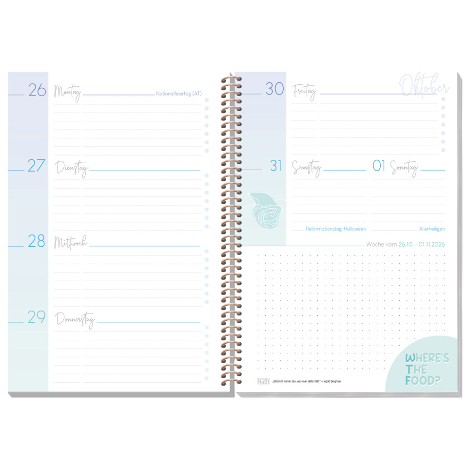 Planer, Wochenplaner, Spiralblock, Kalender, Gitterpunkte