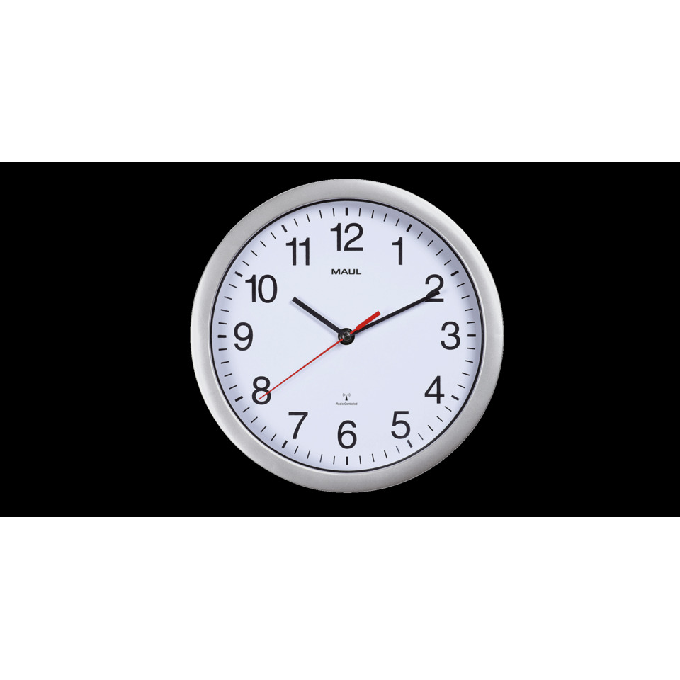 Wanduhr, runde Uhr, analoge Uhr, weiße Ziffernblatt, schwarzer rahmen