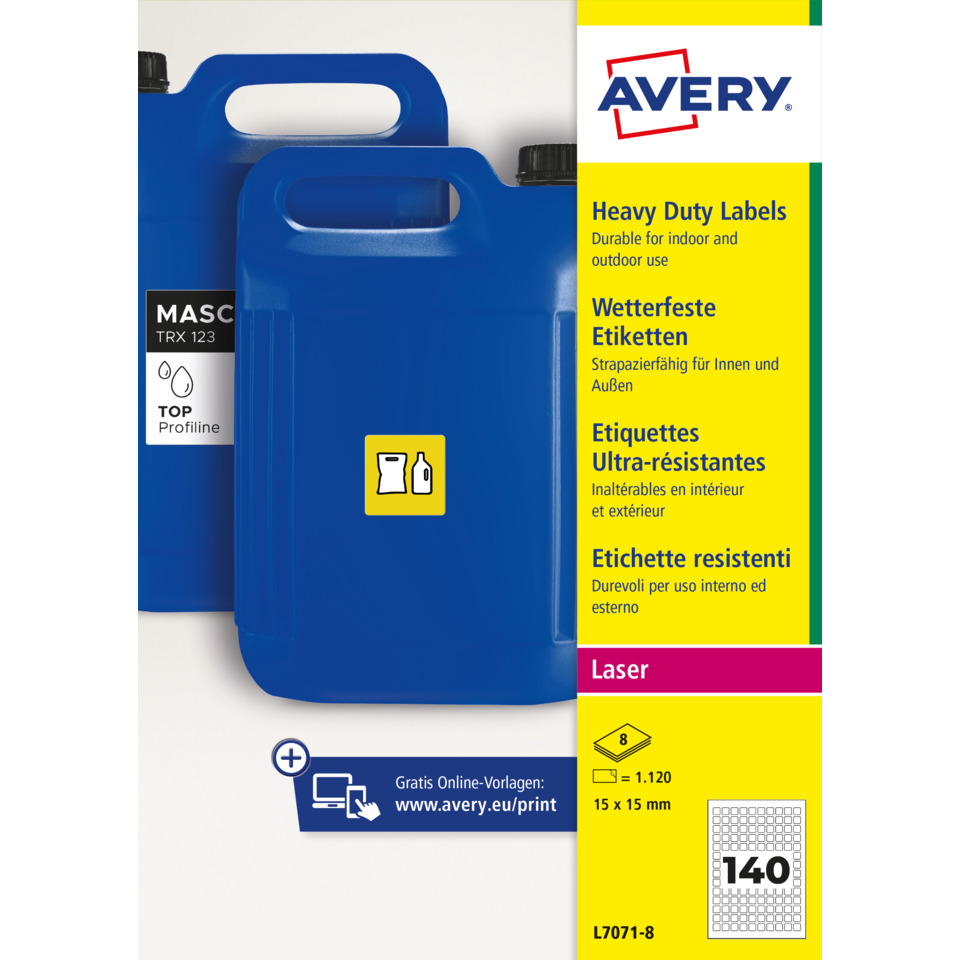 Abreiß-/Behälter, Kunststoffkanister, blau, Etiketten, Laser