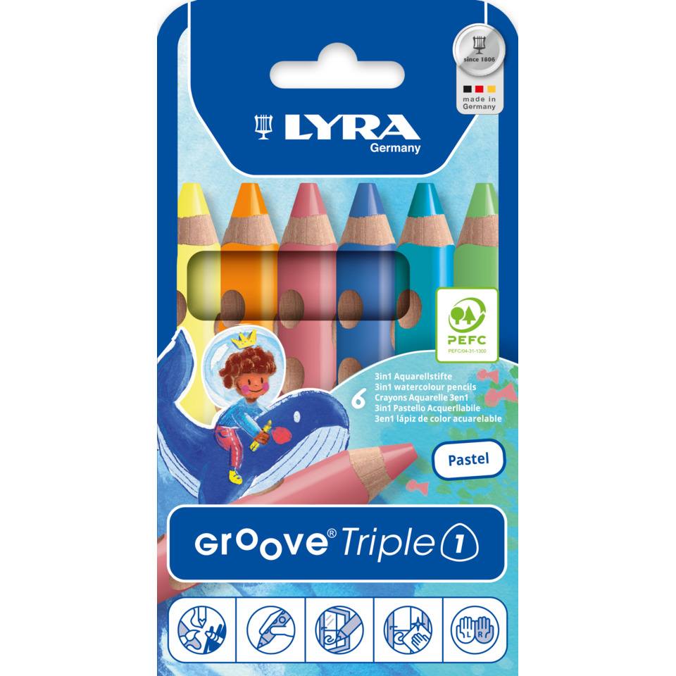 Pastel, Dreikant-Buntstifte, Aquarellstifte, Groove Triple, 6 Farben