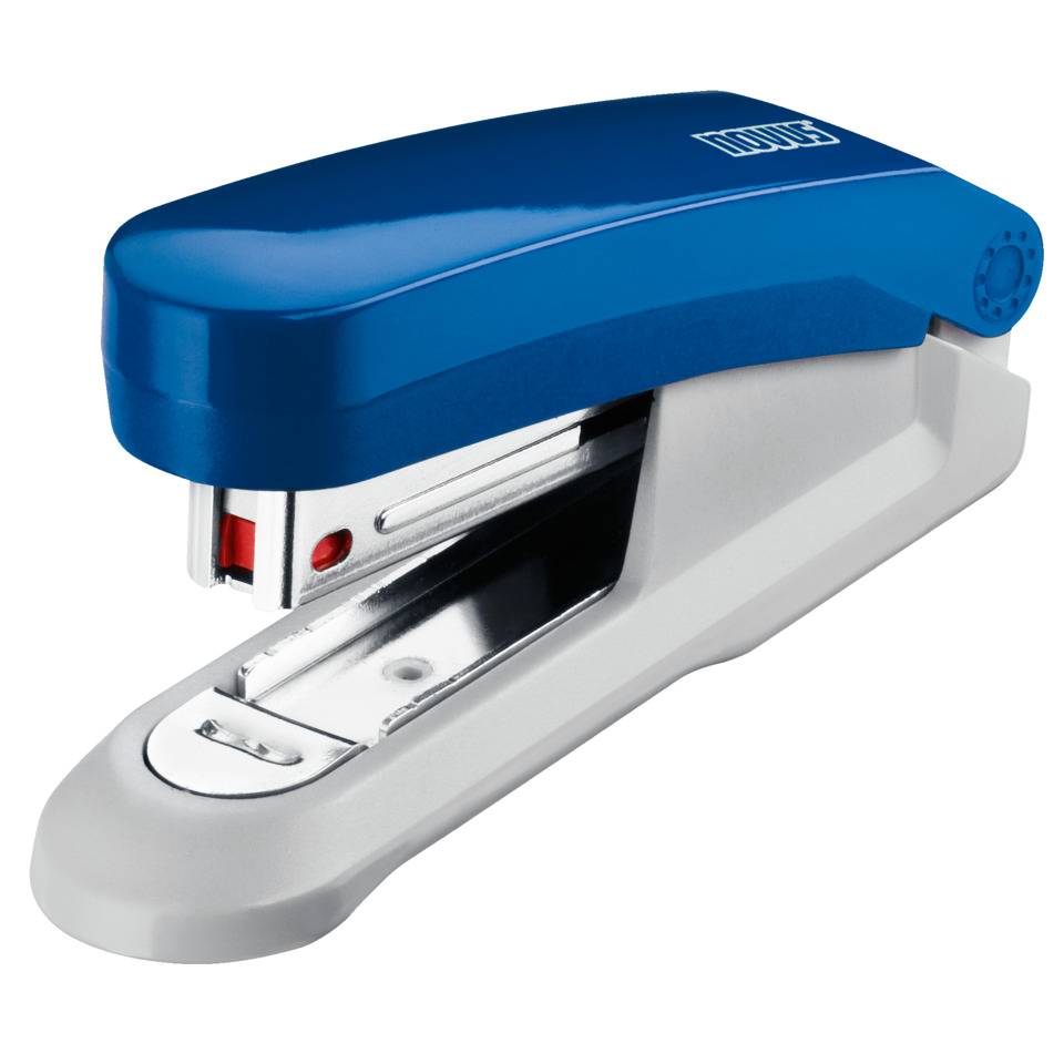 Schwarz?, But wait image shows blue and grey stapler, Klammerstapler, Stapelklammer, Büroklammern? No