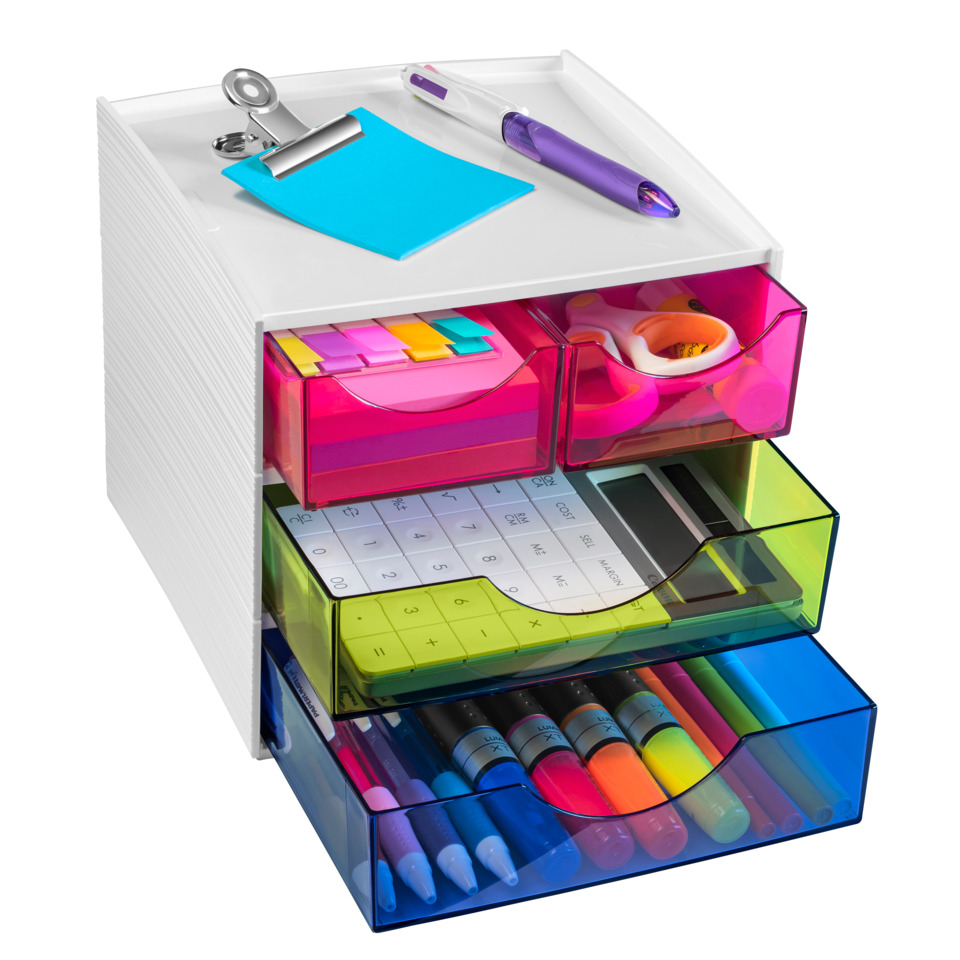 Schreibtisch-Organizer, Sortierteset, Chaos-Organizer, Bunt-transparent, Schubladen-Set
