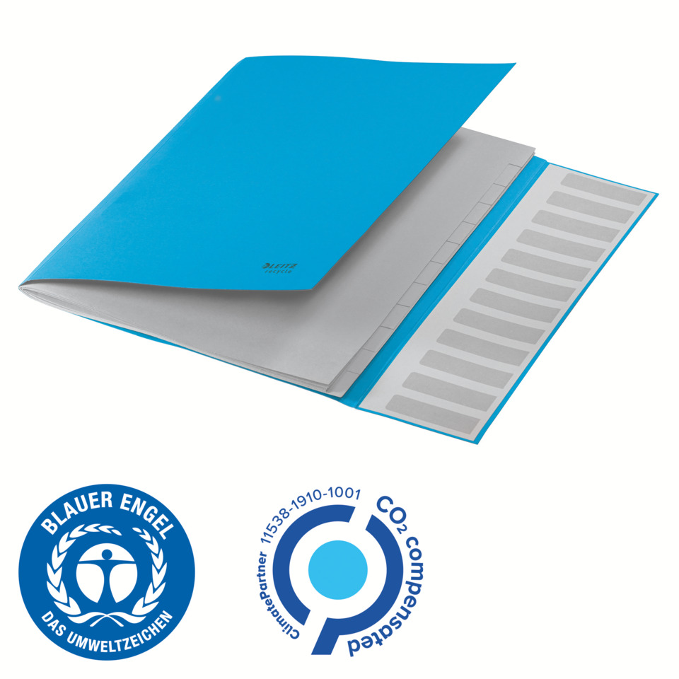 Ordner, Ordner mit Trennlinien, Blauer Ordner, Mappe, Unterlagenordner, Ordner, Ordnerhülle, A4-Ordner, transparent grau, Blauer Deckel