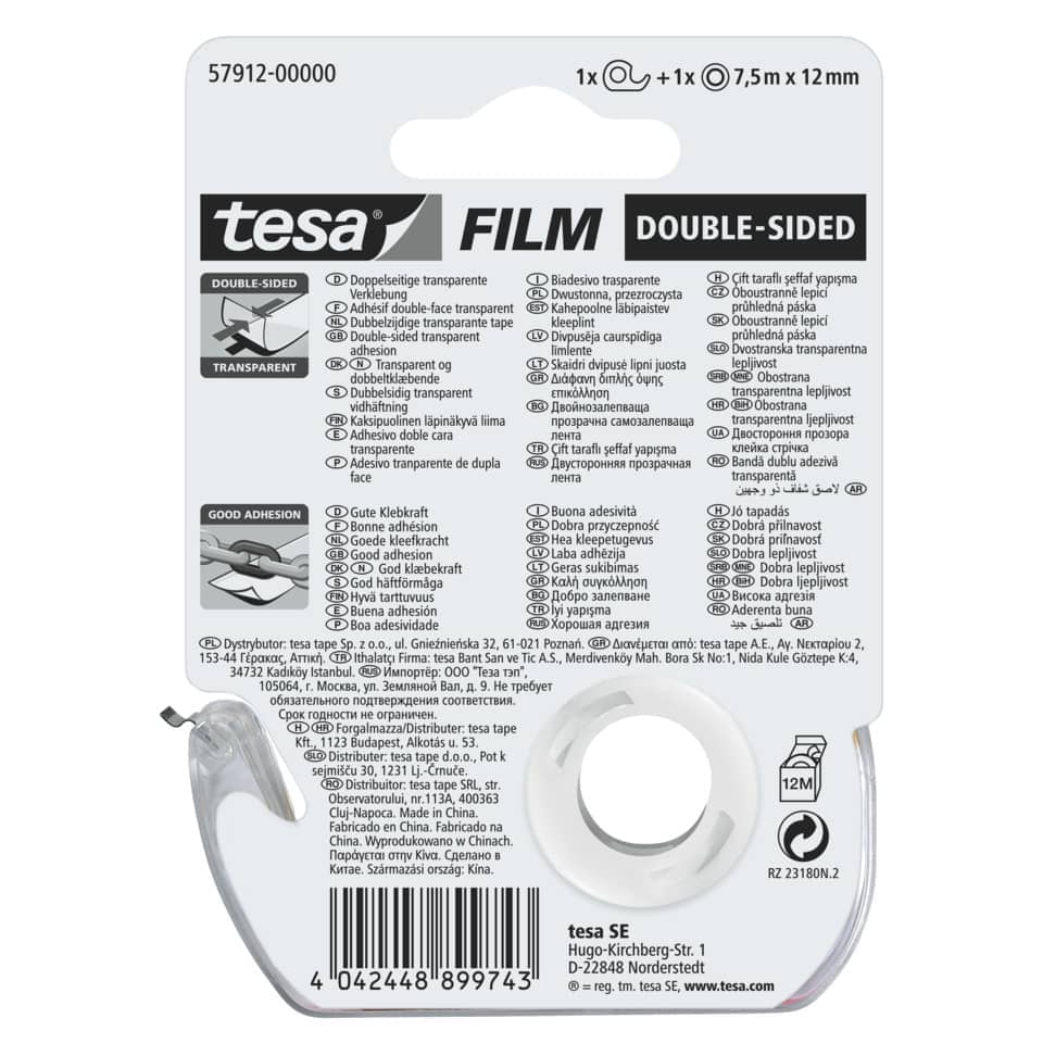 Transparentband, Doppelseite, Klebestreifen, Klebebandrolle, 7,5 m x 12 mm