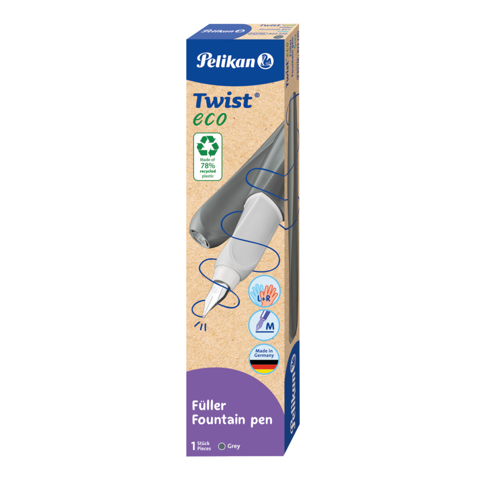 Fountain pen, Twist ECO, Grau, Kunststoff, Hergestellt in Deutschland, Twist pen, Füllfeder, Pinselspitze, Recyclebar, Made in Germany