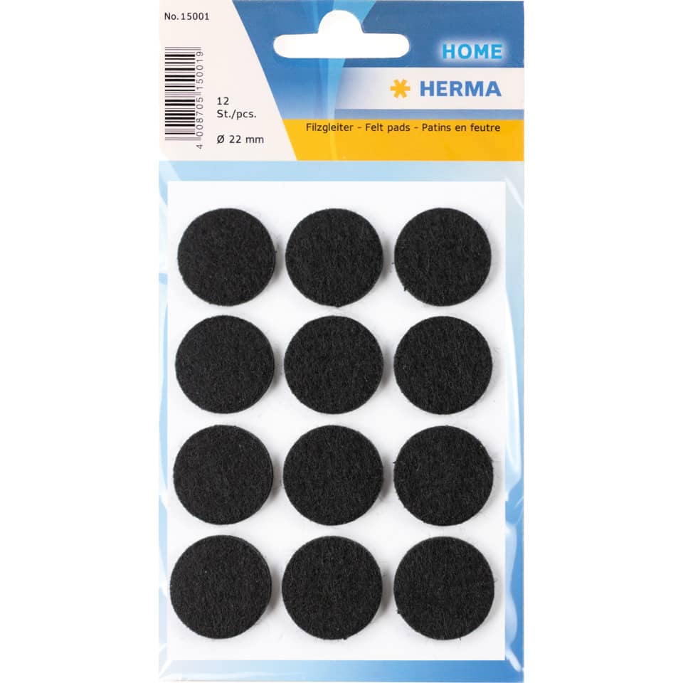Filzpads, Rund, Schwarz, 12 Stück, Ø 22 mm