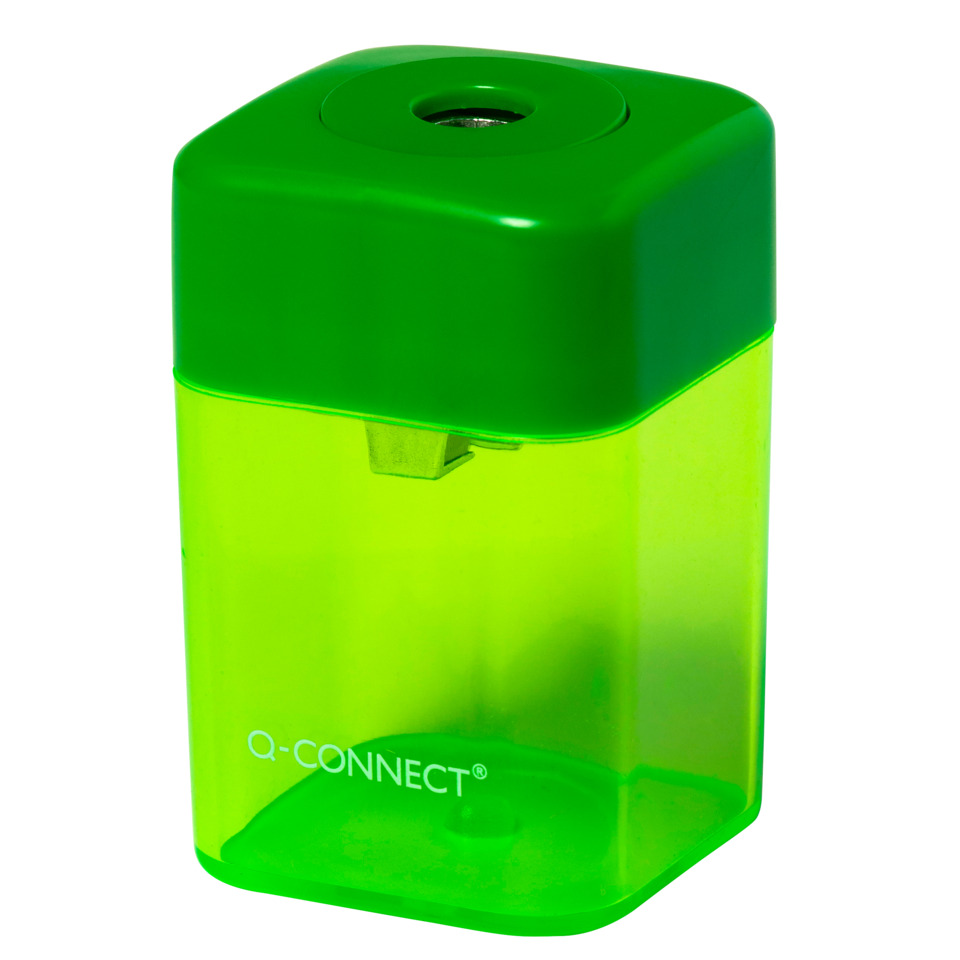 Kleiner Spitzer, Spitzer, Neon-Grün, Transparenter Behälter, Q-CONNECT