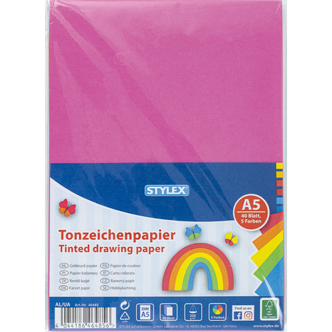 Tonzeichenpapier Trendfarben, A5, 40 Blatt, sortiert STYLEX 46485