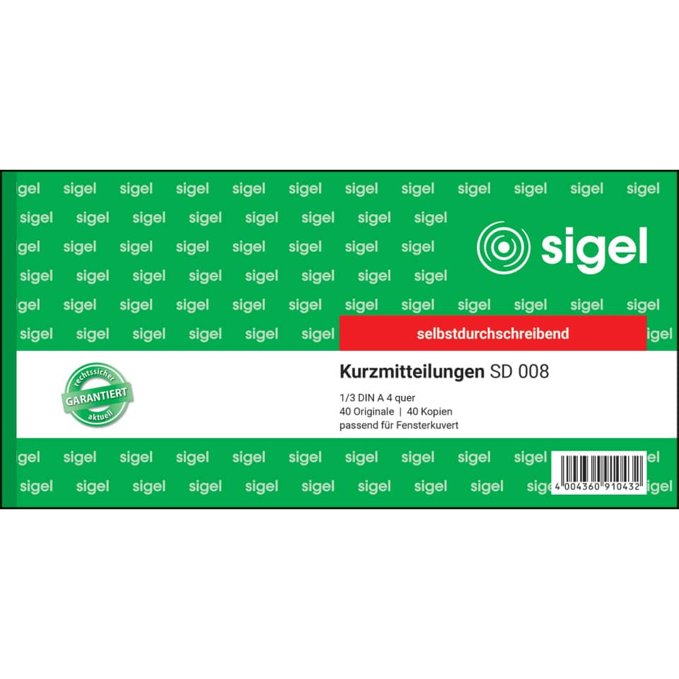 gel, sigel, Kurzzmitteilungen, selbstklebend, Fensterkuvert