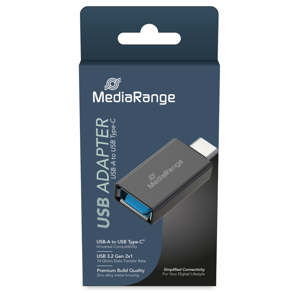 USB-C Adapter, USB-A zu USB-C, Metallgehäuse, blauer Stecker, MediaRange