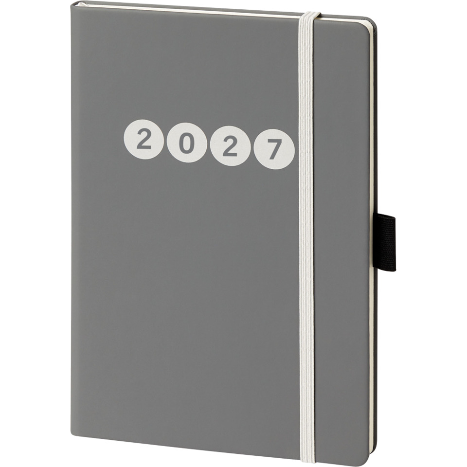 Notizbuch, Kalender, Grau, Gummiband, 2027