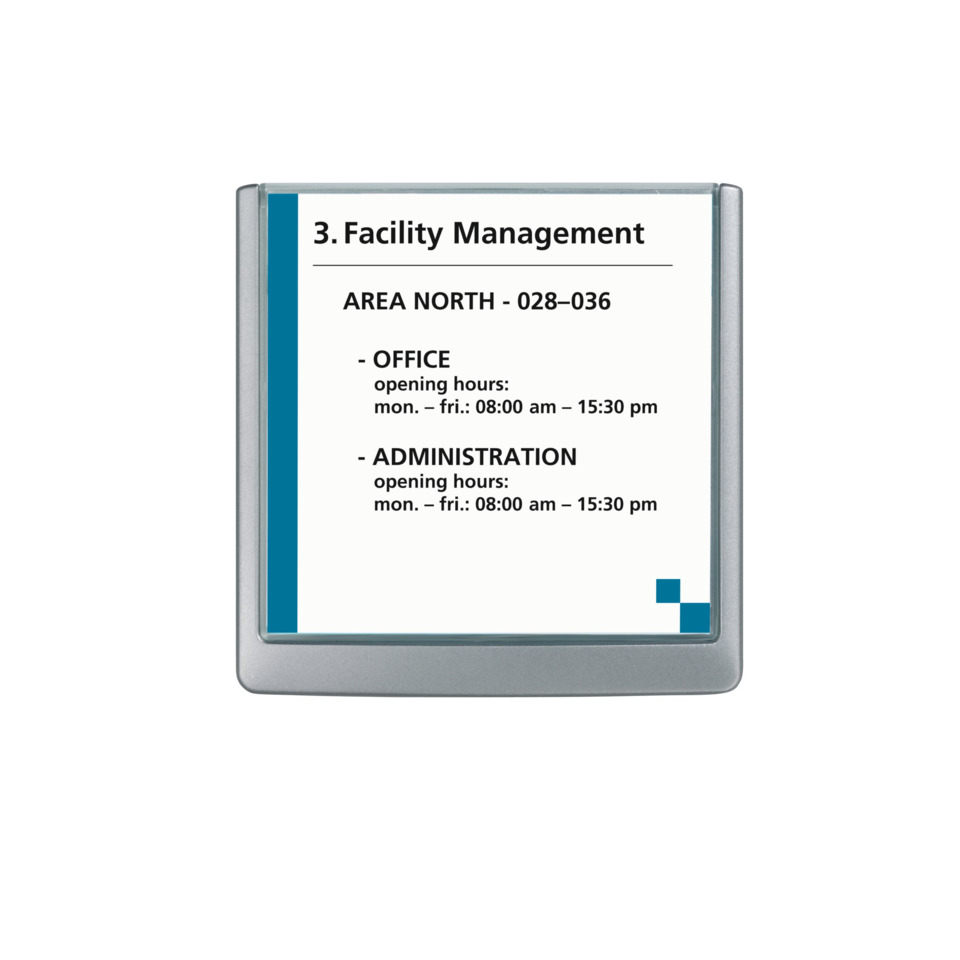 Beschilderung, Büroschild, Facility Management, Verwaltung, blaue Akzente
