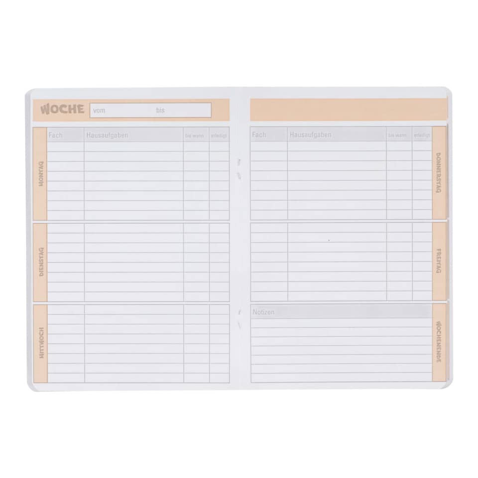 Wochentafel, Kalenderblatt, Schule, Tabelle, Notizbereich