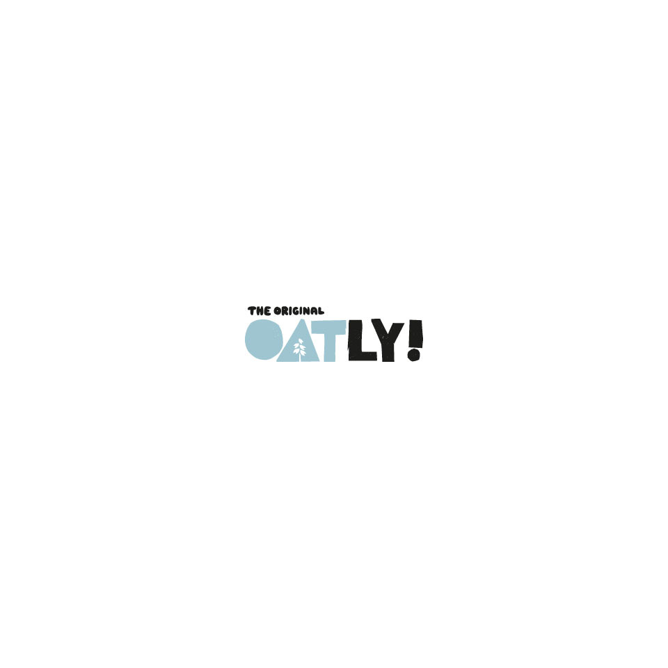 OATLY Logo, Markenlogo, blaues und schwarzes, Textlogo, Grafikdesign