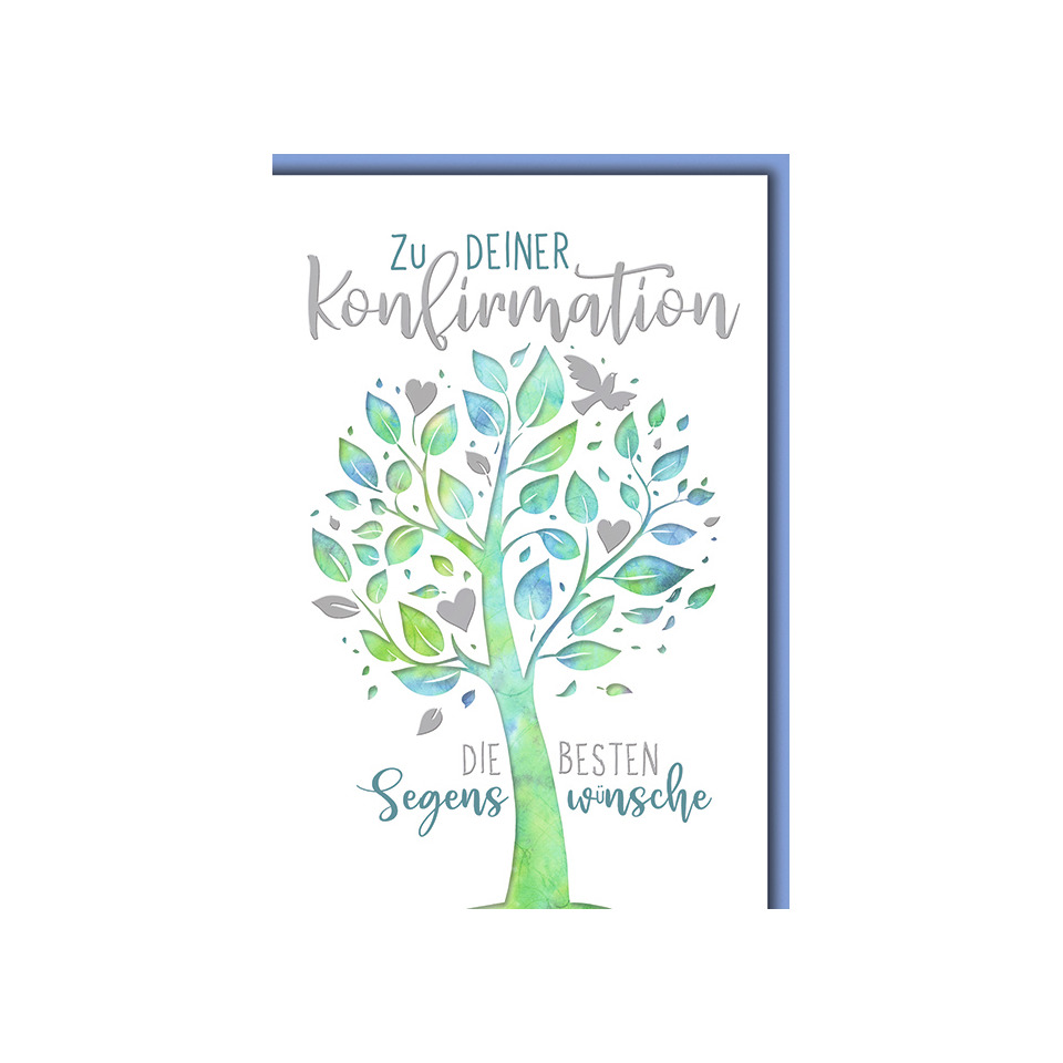 Grußkarte, Konfirmation, Baum, Blätter, Wünsche