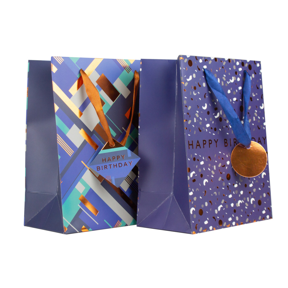 Geschenktasche, Geburtstag, Geschenkverpackung, Lila Muster, Gutscheinanhänger