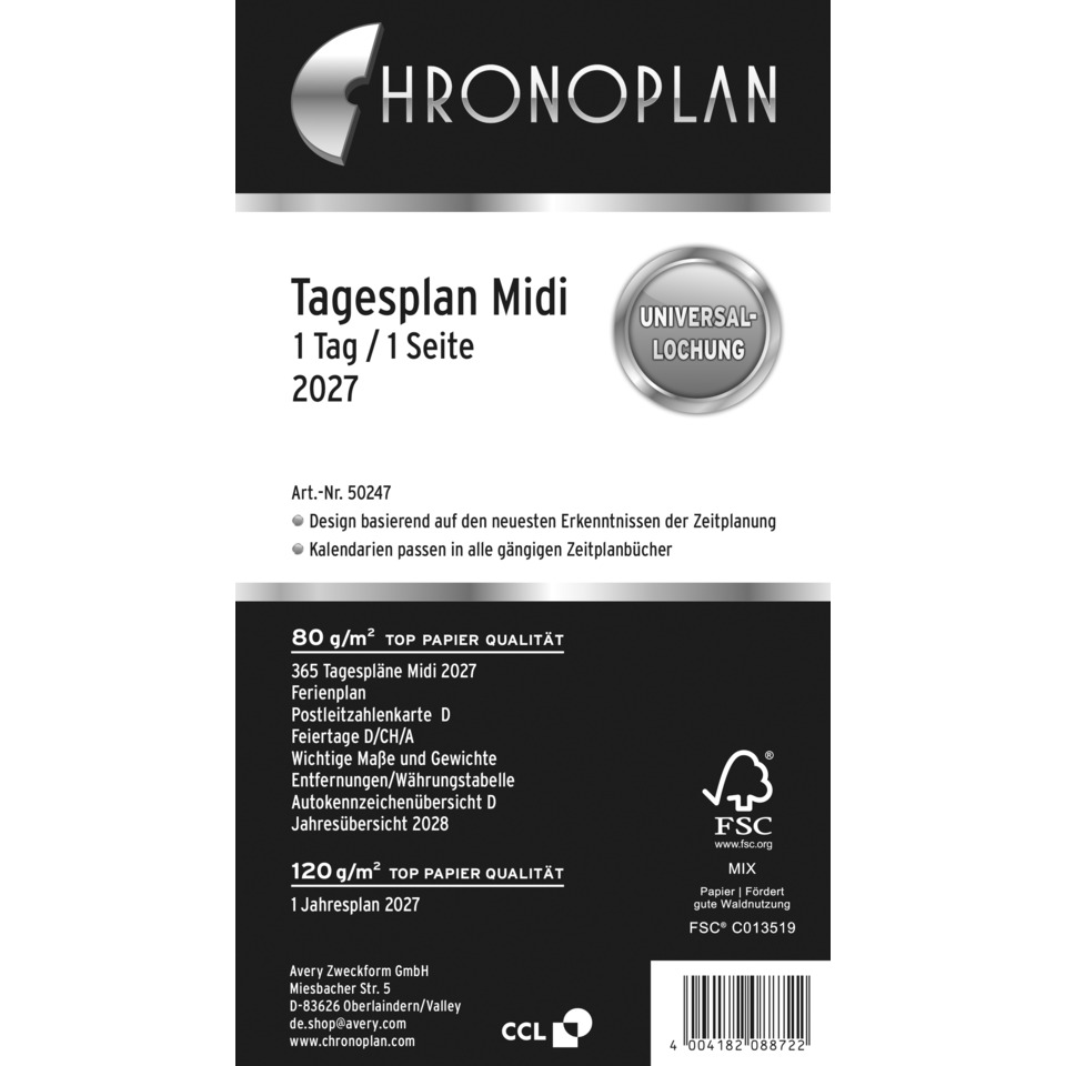 Tagesplan, Mediaplan, Papierqualität, Kalenderjahr, Rückseite