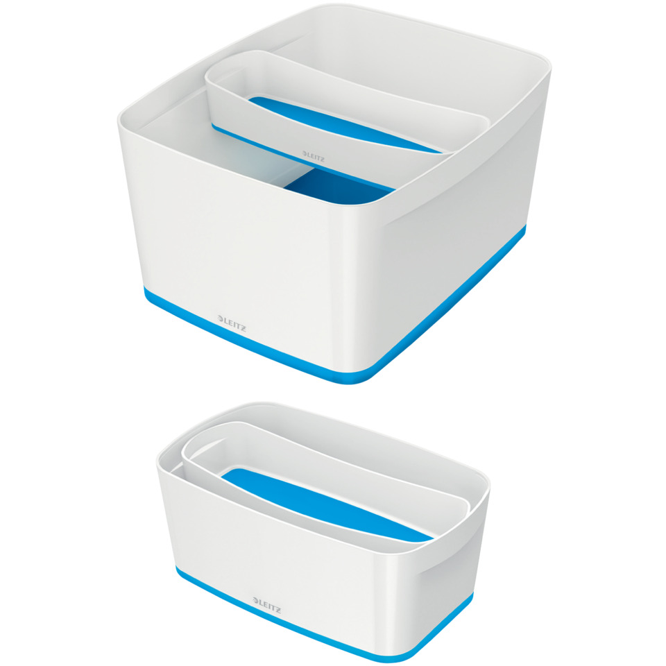 kitchen organizer, drawer organizer, stackable, white, blue accent
