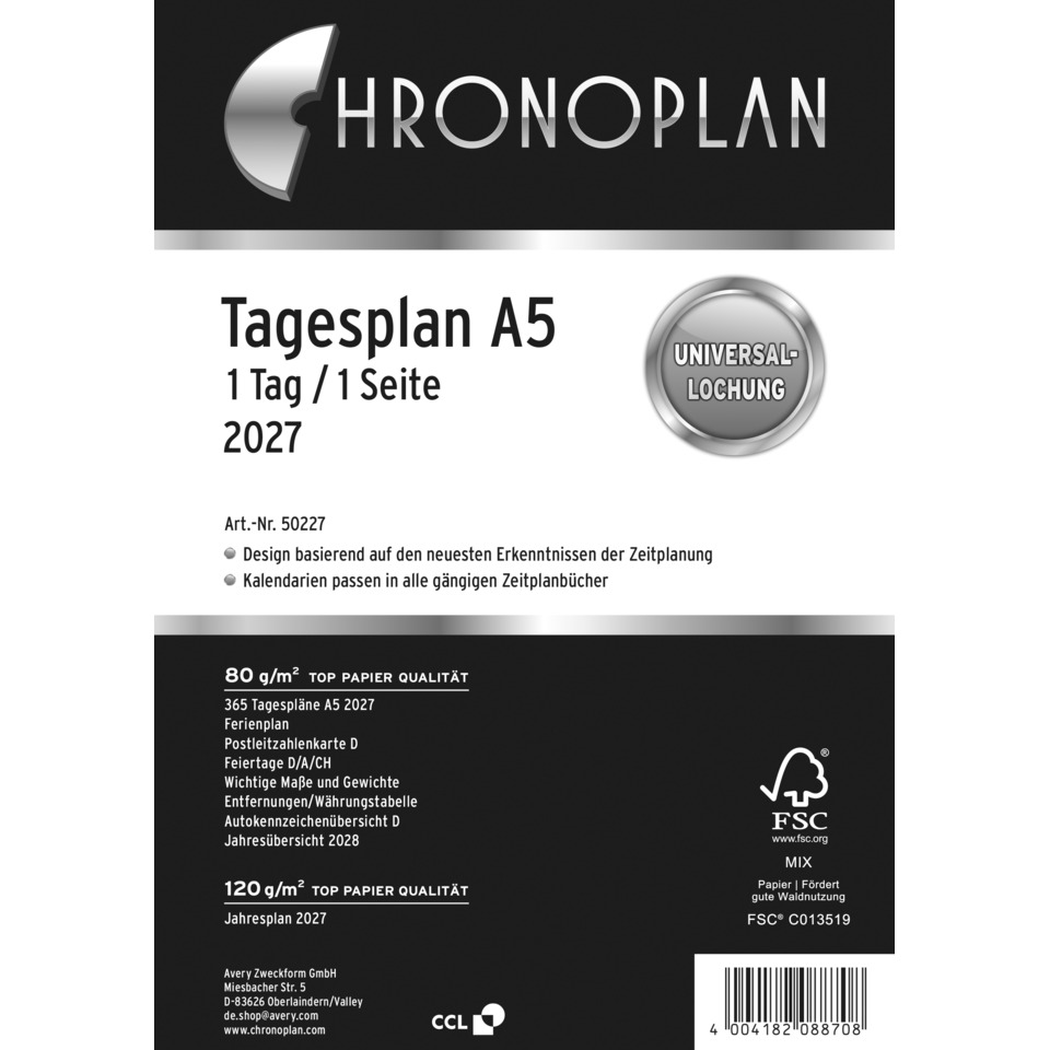 kalender, Tagesplan, A5, 1 Tag 1 Seite, UNIVERSALLOCHUNG
