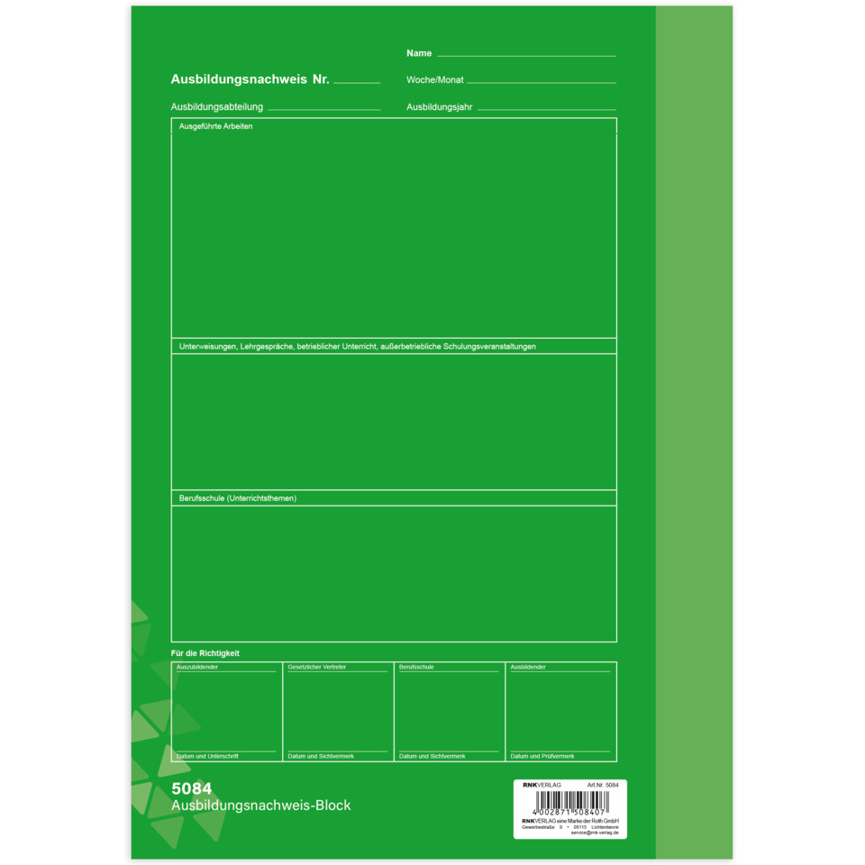 Ausbildungsnachweis-Block, Bildungsnachweis, Grün, Dokument, Block